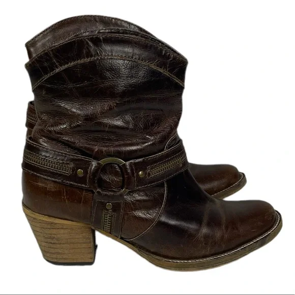 Dingo Metro Leather Ankle Boots Size 9 Harness Zipper Accents Urban Boot Brown - Picture 3 of 8